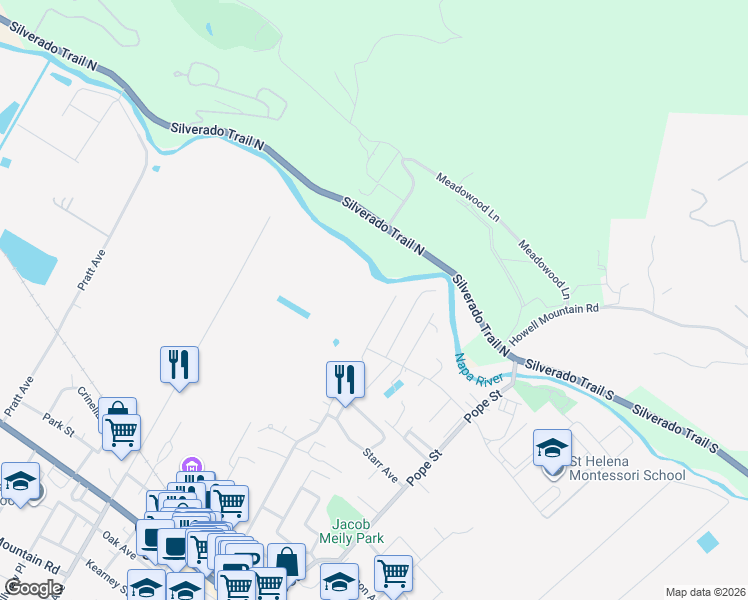 map of restaurants, bars, coffee shops, grocery stores, and more near in St. Helena