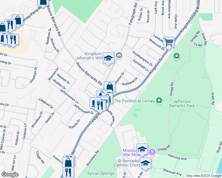 map of restaurants, bars, coffee shops, grocery stores, and more near 330 Atlas Drive in St. Louis