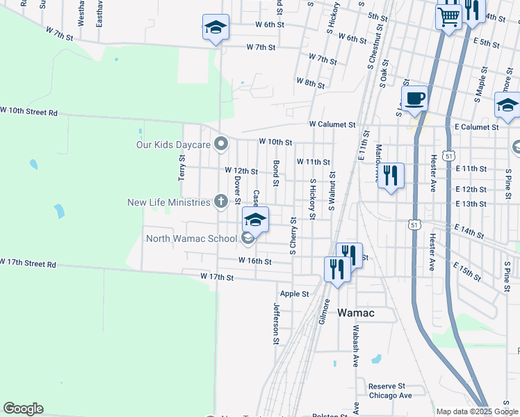 map of restaurants, bars, coffee shops, grocery stores, and more near 337 West 13th Street in Centralia