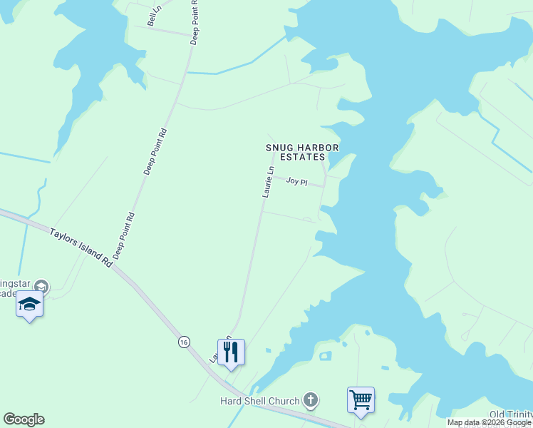 map of restaurants, bars, coffee shops, grocery stores, and more near 1601 Heliport Road in Woolford