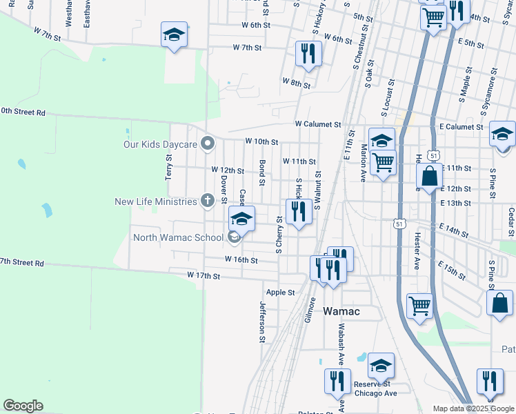 map of restaurants, bars, coffee shops, grocery stores, and more near 337 West 13th Street in Centralia