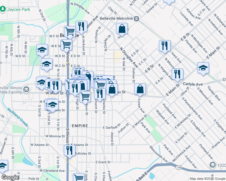 map of restaurants, bars, coffee shops, grocery stores, and more near 7 Walnut Street in Belleville