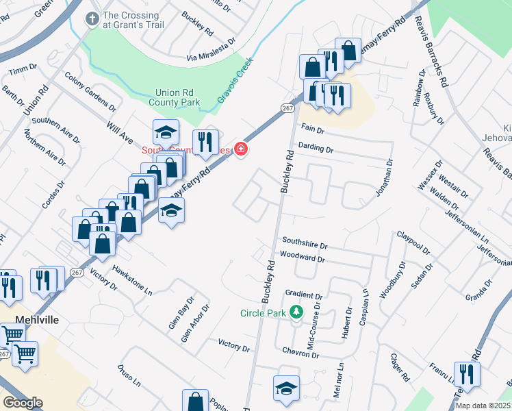 map of restaurants, bars, coffee shops, grocery stores, and more near 2922 Portugal Drive in Saint Louis
