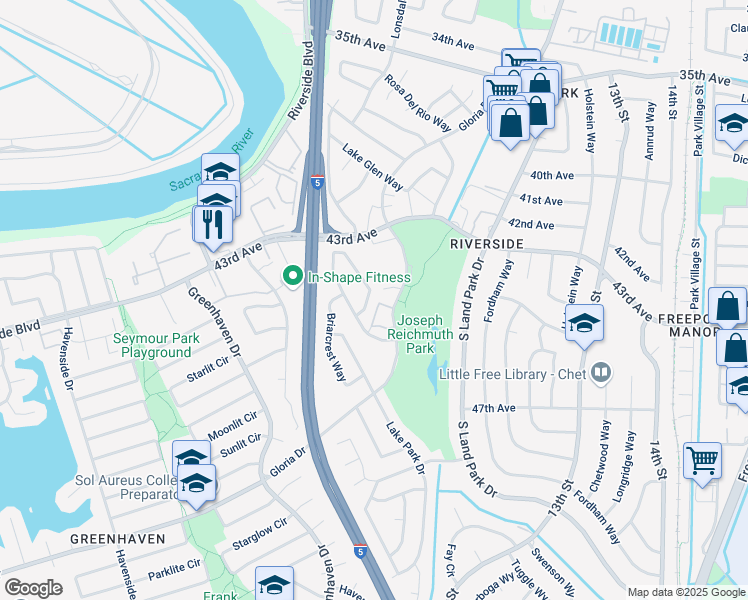 map of restaurants, bars, coffee shops, grocery stores, and more near 6184 Fennwood Court in Sacramento