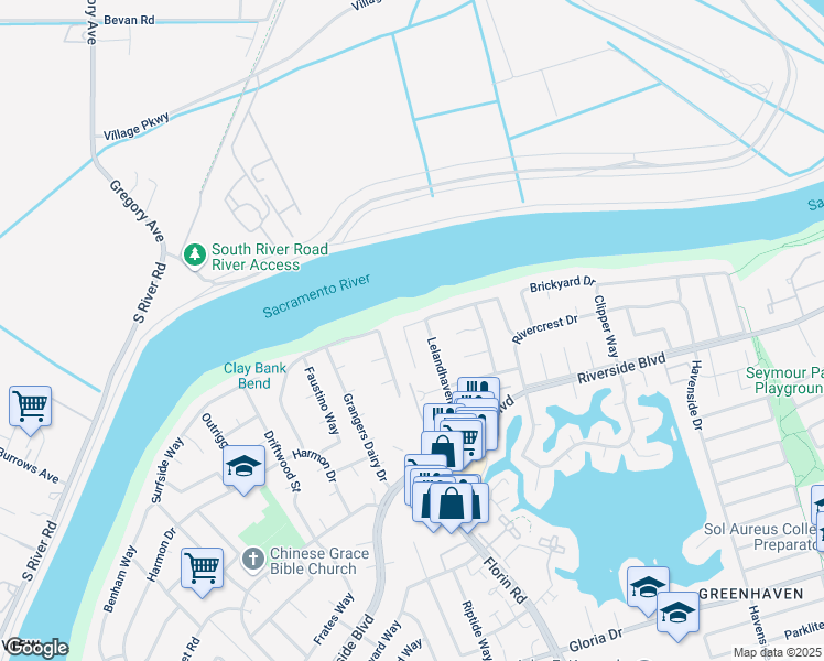 map of restaurants, bars, coffee shops, grocery stores, and more near 717 Riverlake Way in Sacramento