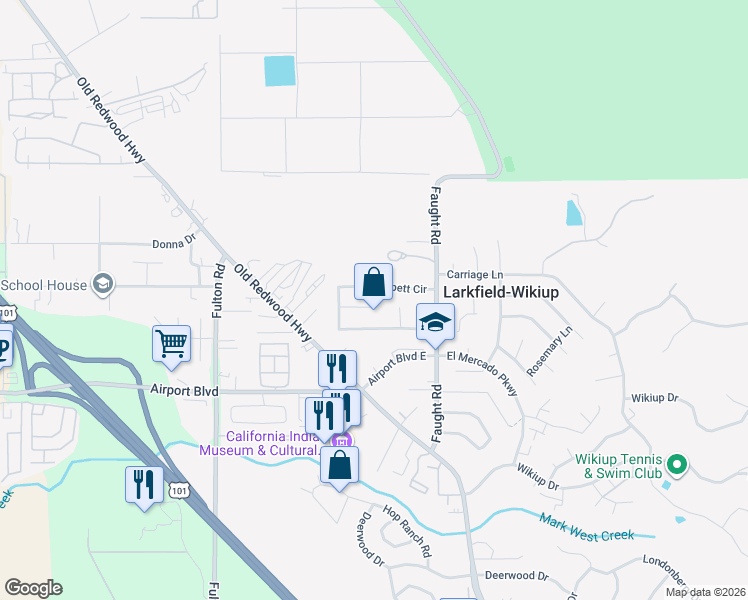 map of restaurants, bars, coffee shops, grocery stores, and more near 5669 Dempsey Place in Santa Rosa