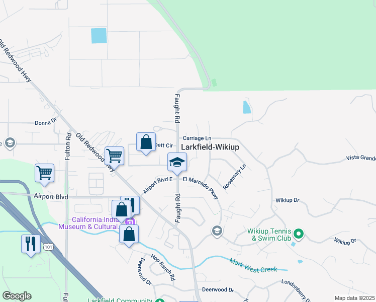 map of restaurants, bars, coffee shops, grocery stores, and more near 5350 Faught Road in Santa Rosa