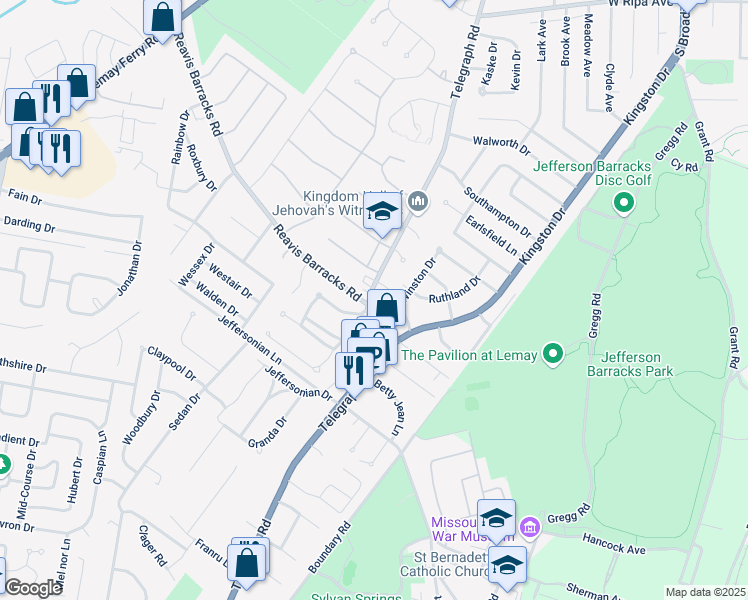 map of restaurants, bars, coffee shops, grocery stores, and more near 2534 Telegraph Road in St. Louis