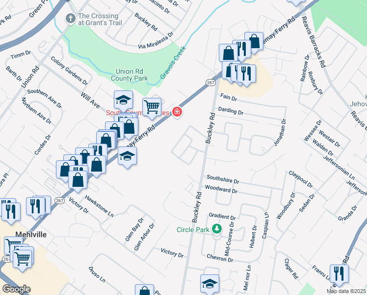 map of restaurants, bars, coffee shops, grocery stores, and more near 2922 Portugal Drive in St. Louis