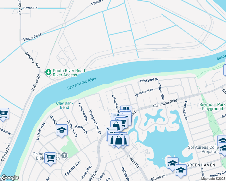 map of restaurants, bars, coffee shops, grocery stores, and more near 717 Riverlake Way in Sacramento