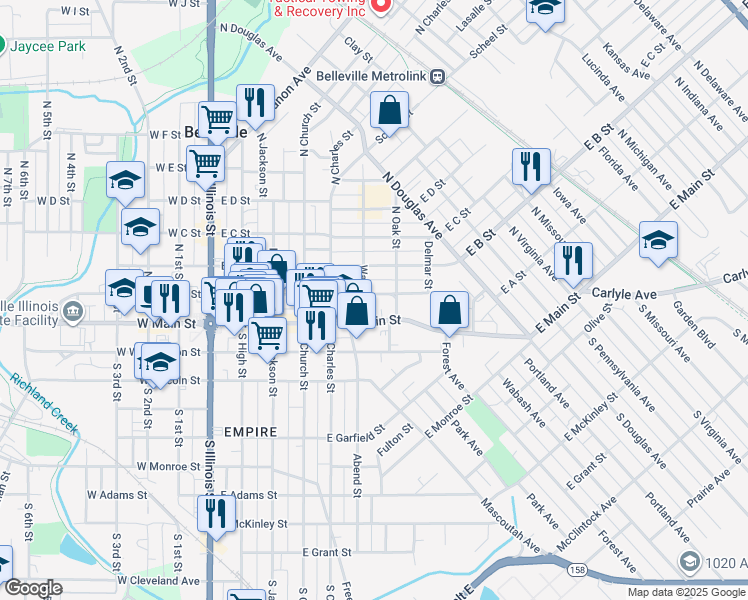 map of restaurants, bars, coffee shops, grocery stores, and more near 7 Walnut Street in Belleville