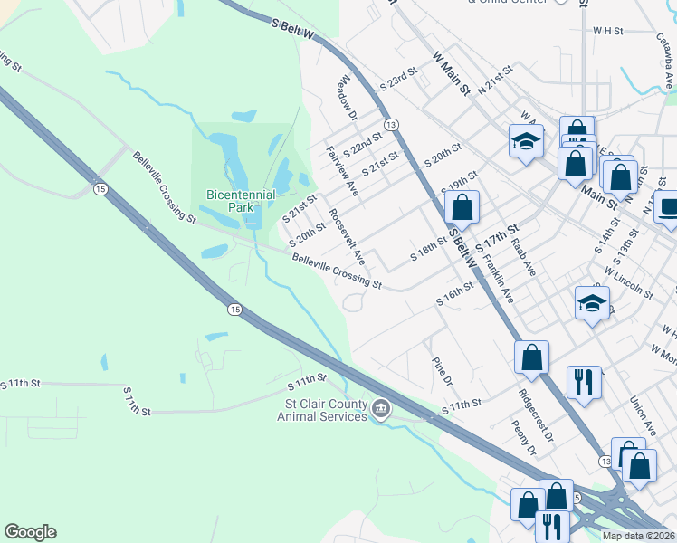 map of restaurants, bars, coffee shops, grocery stores, and more near 3907 Belleville Crossing Street in Belleville