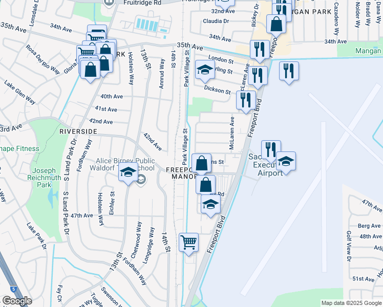 map of restaurants, bars, coffee shops, grocery stores, and more near 6200 Belleau Wood Lane in Sacramento