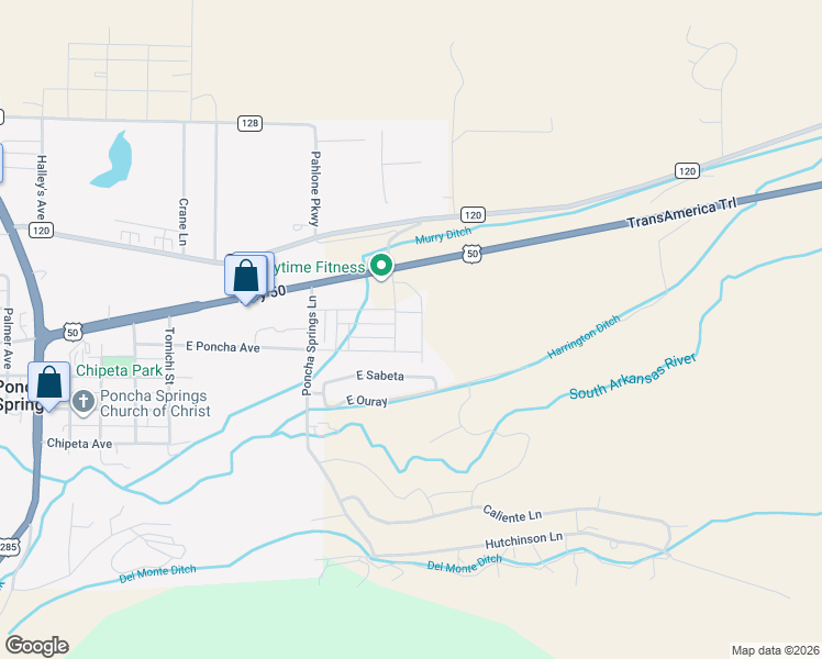 map of restaurants, bars, coffee shops, grocery stores, and more near 9977 U.S. 50 in Salida