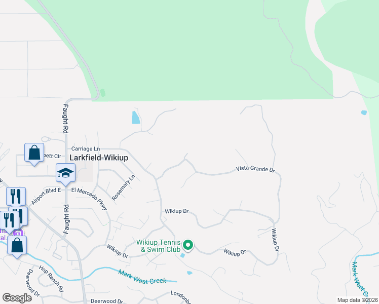 map of restaurants, bars, coffee shops, grocery stores, and more near 5439 Vista Grande Drive in Santa Rosa