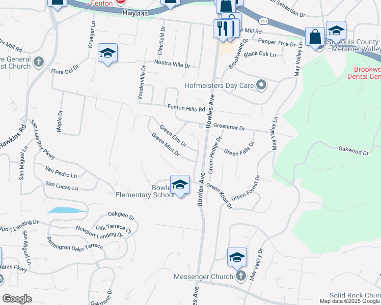 map of restaurants, bars, coffee shops, grocery stores, and more near 1315 Green Elm Drive in Fenton