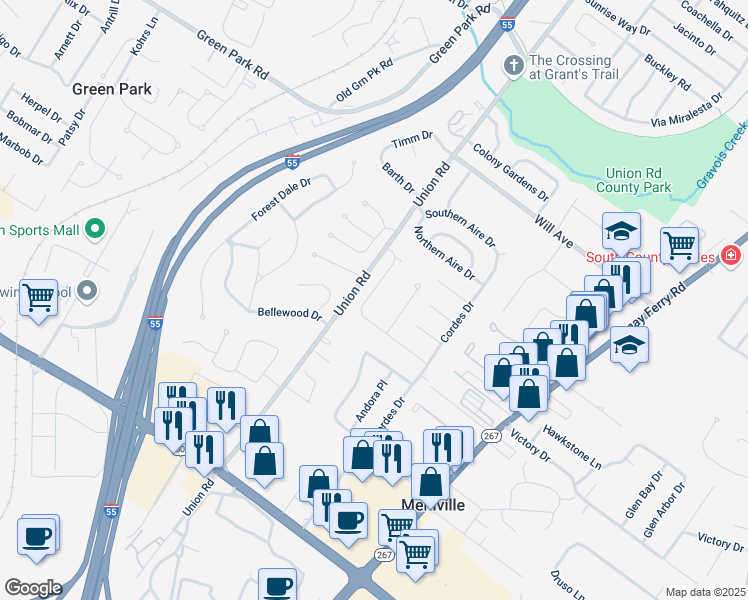 map of restaurants, bars, coffee shops, grocery stores, and more near 4063 Mitchford Drive in St. Louis