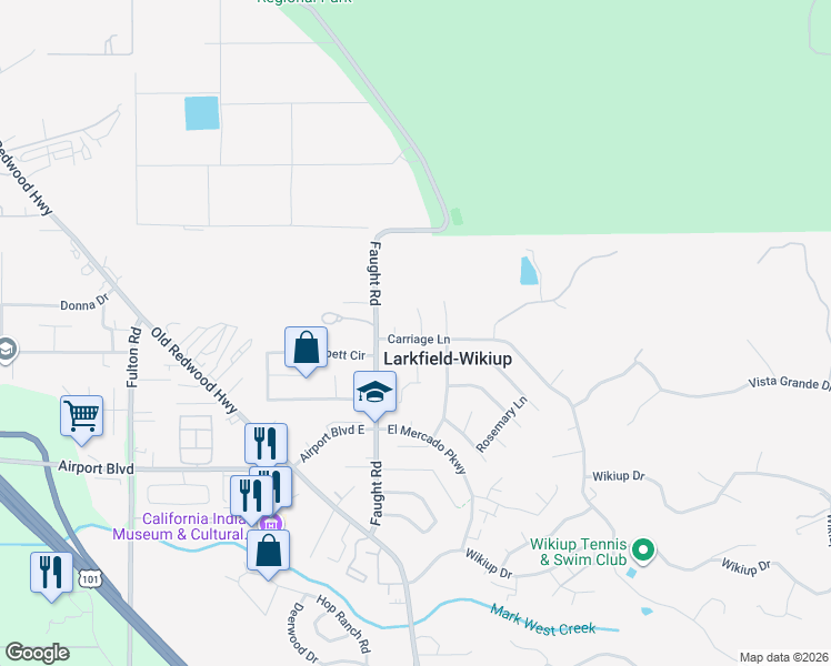 map of restaurants, bars, coffee shops, grocery stores, and more near 505 Coachlight Place in Santa Rosa