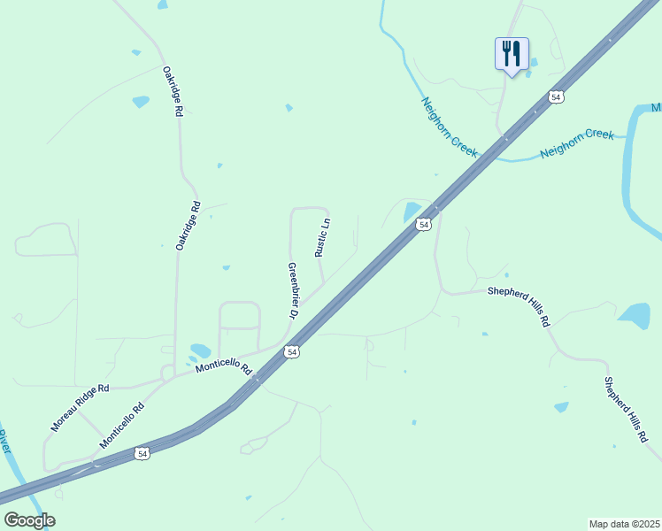 map of restaurants, bars, coffee shops, grocery stores, and more near 3933 Rustic Lane in Jefferson City