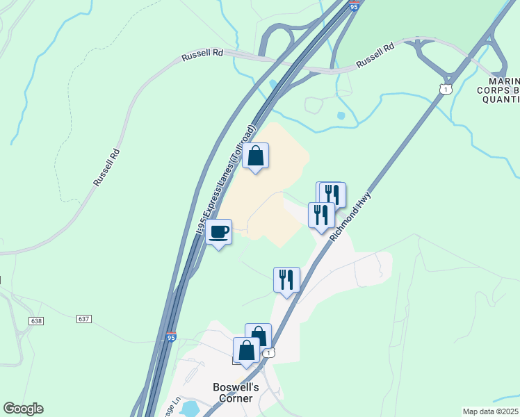 map of restaurants, bars, coffee shops, grocery stores, and more near 1000 Corporate Drive in Stafford