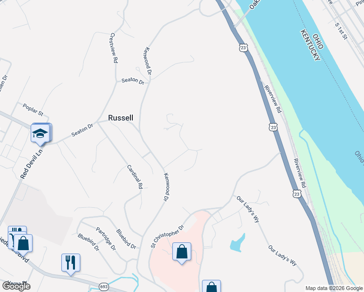 map of restaurants, bars, coffee shops, grocery stores, and more near 100-198 Audobon Ct in Ashland