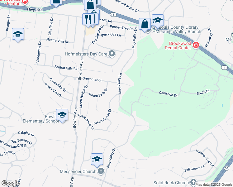 map of restaurants, bars, coffee shops, grocery stores, and more near 695 Green Forest Drive in Fenton