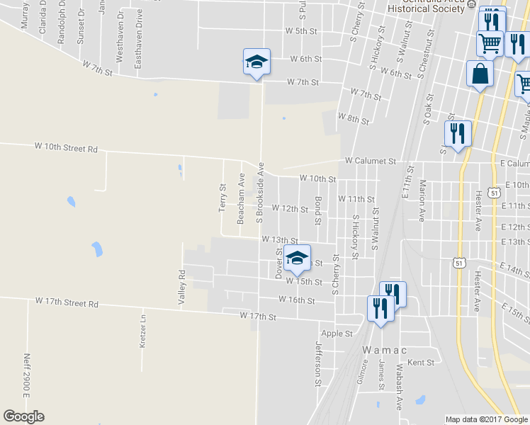 map of restaurants, bars, coffee shops, grocery stores, and more near 1105 South Brookside Street in Centralia
