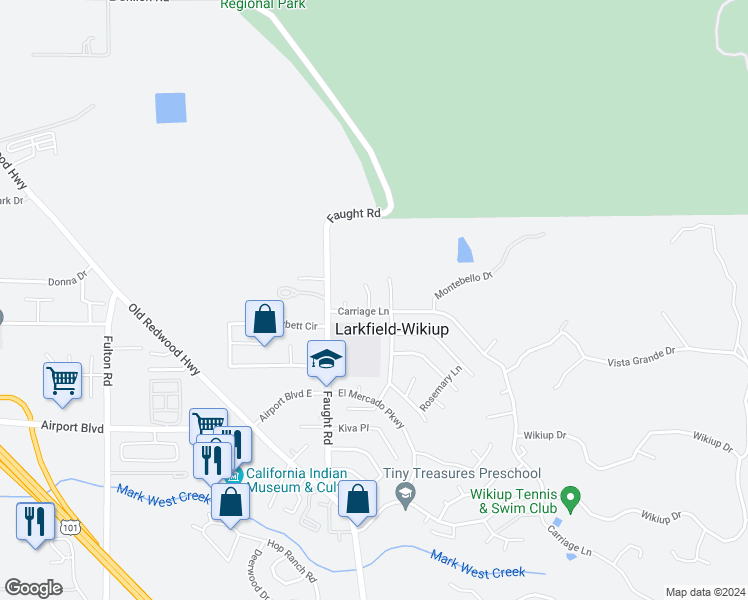 map of restaurants, bars, coffee shops, grocery stores, and more near 518 Coachlight Place in Santa Rosa