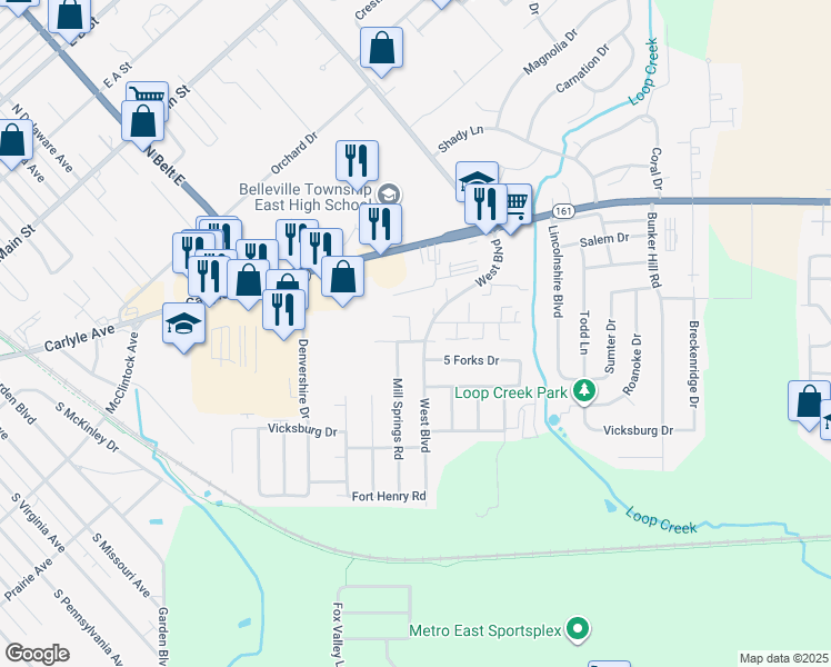 map of restaurants, bars, coffee shops, grocery stores, and more near in St. Clair County