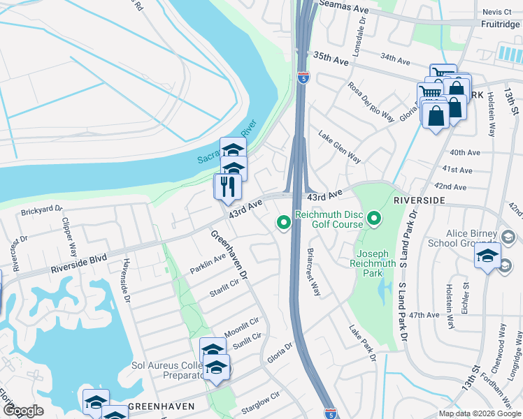 map of restaurants, bars, coffee shops, grocery stores, and more near 915 Johnfer Way in Sacramento