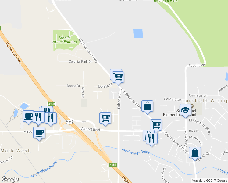 map of restaurants, bars, coffee shops, grocery stores, and more near 77 Ranchito Court in Santa Rosa