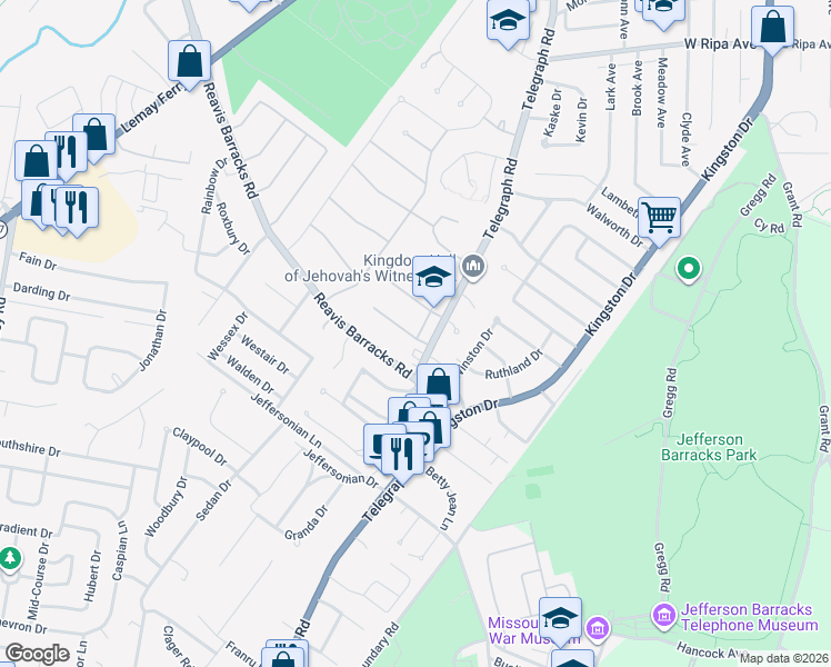 map of restaurants, bars, coffee shops, grocery stores, and more near 19 Beatrice Avenue in St. Louis