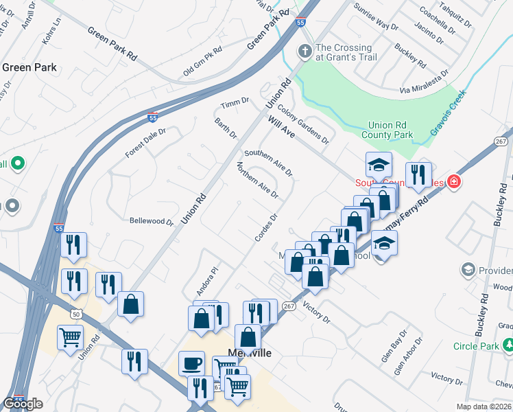 map of restaurants, bars, coffee shops, grocery stores, and more near 3918 Saxon Drive in St. Louis