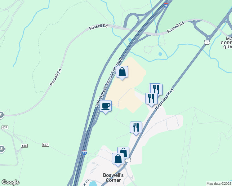 map of restaurants, bars, coffee shops, grocery stores, and more near 1000 Corporate Drive in Stafford