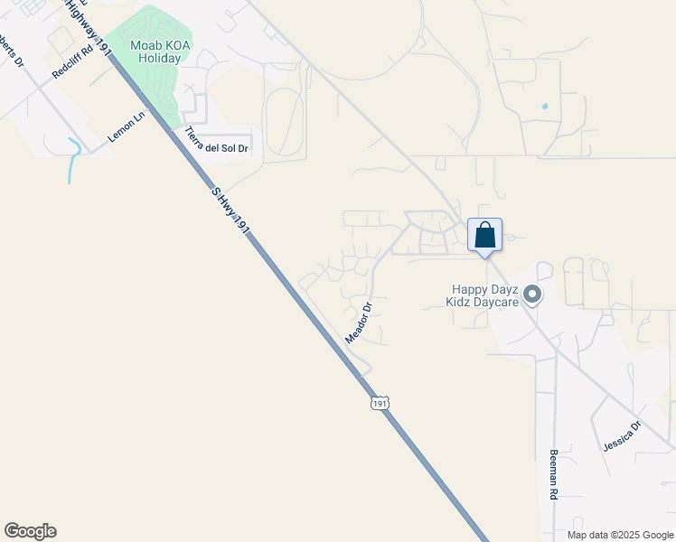 map of restaurants, bars, coffee shops, grocery stores, and more near 3862 Desert Willow Circle in Moab