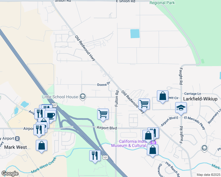 map of restaurants, bars, coffee shops, grocery stores, and more near 77 Ranchito Court in Santa Rosa