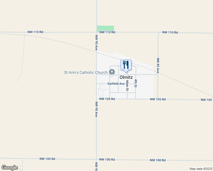 map of restaurants, bars, coffee shops, grocery stores, and more near 1-99 Garfield Avenue in Olmitz
