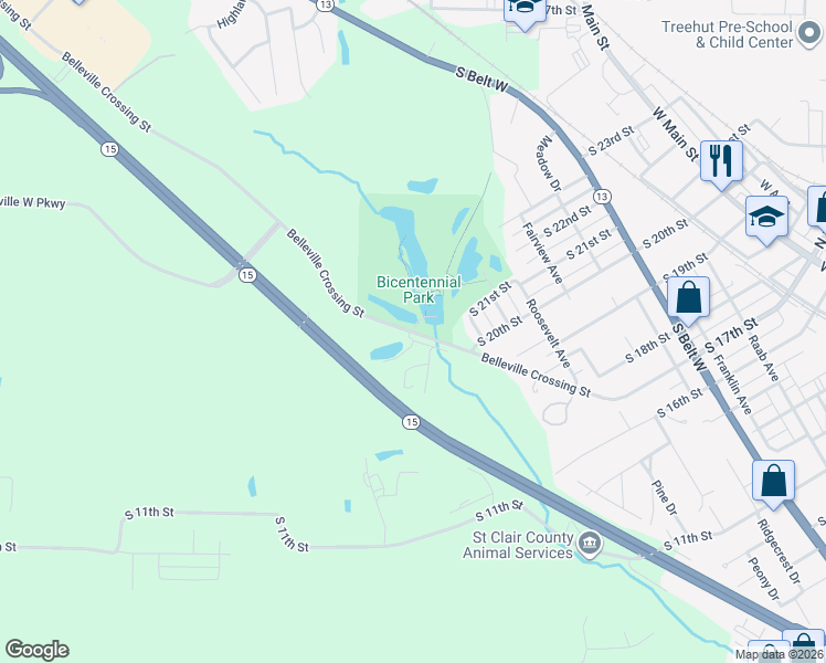 map of restaurants, bars, coffee shops, grocery stores, and more near 3907 Belleville Crossing Street in Belleville