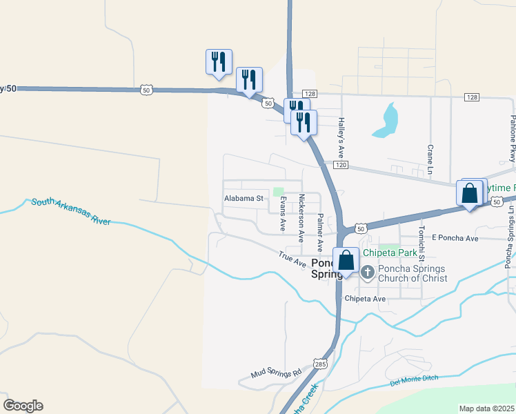 map of restaurants, bars, coffee shops, grocery stores, and more near 470 Alabama Street in Poncha Springs