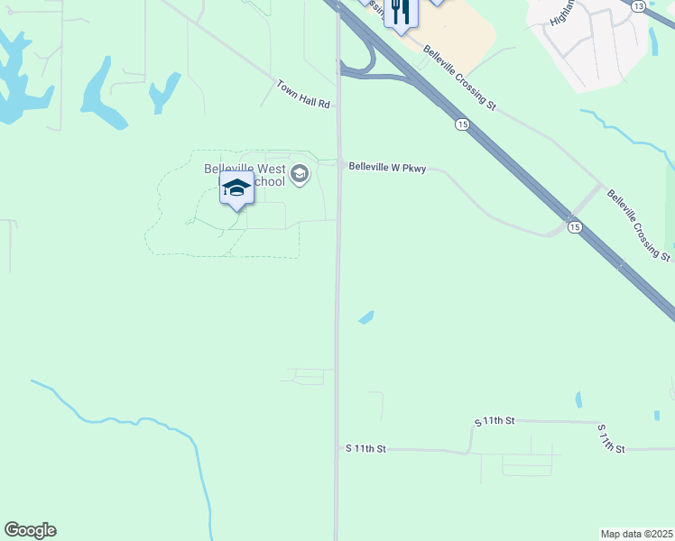 map of restaurants, bars, coffee shops, grocery stores, and more near South 59th Street in Belleville