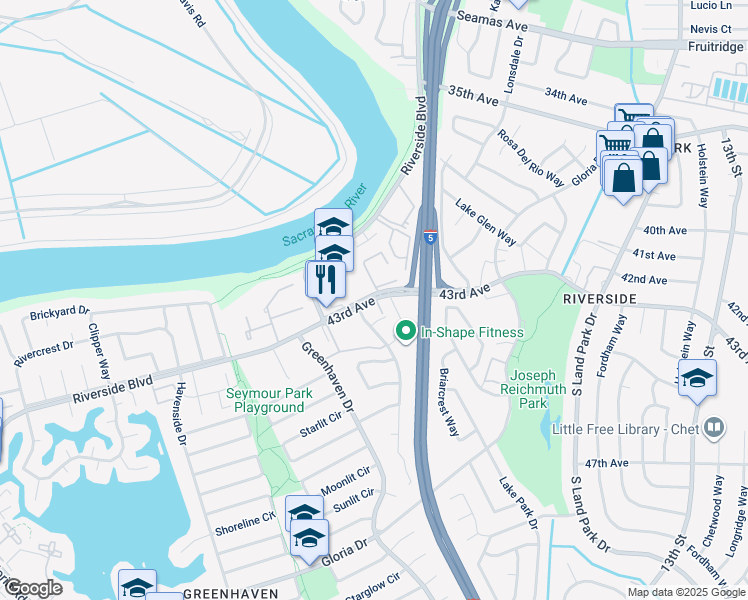 map of restaurants, bars, coffee shops, grocery stores, and more near 915 Johnfer Way in Sacramento