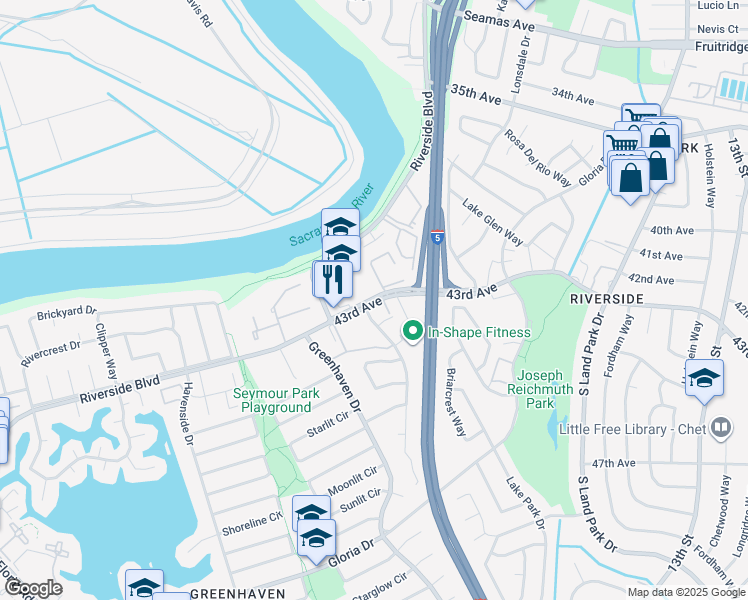 map of restaurants, bars, coffee shops, grocery stores, and more near 915 Johnfer Way in Sacramento