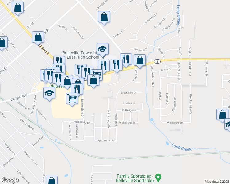 map of restaurants, bars, coffee shops, grocery stores, and more near in St. Clair County