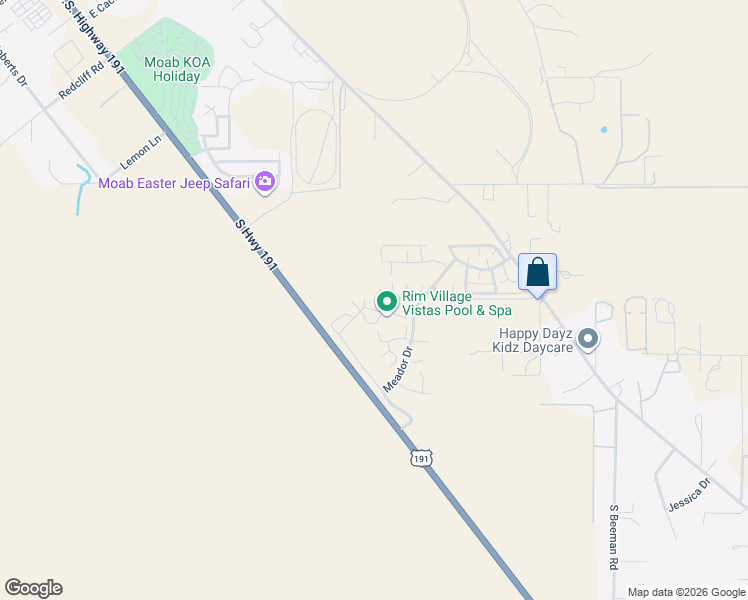 map of restaurants, bars, coffee shops, grocery stores, and more near 3853 South Red Valley Circle in Moab