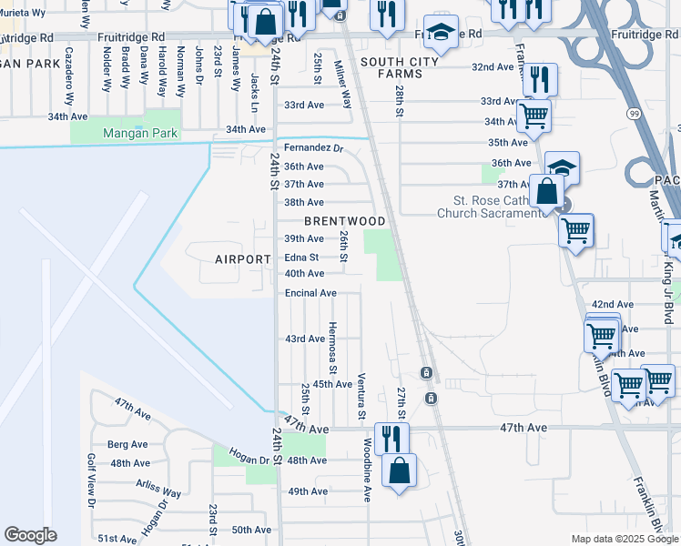 map of restaurants, bars, coffee shops, grocery stores, and more near 9215 26th Street in Sacramento