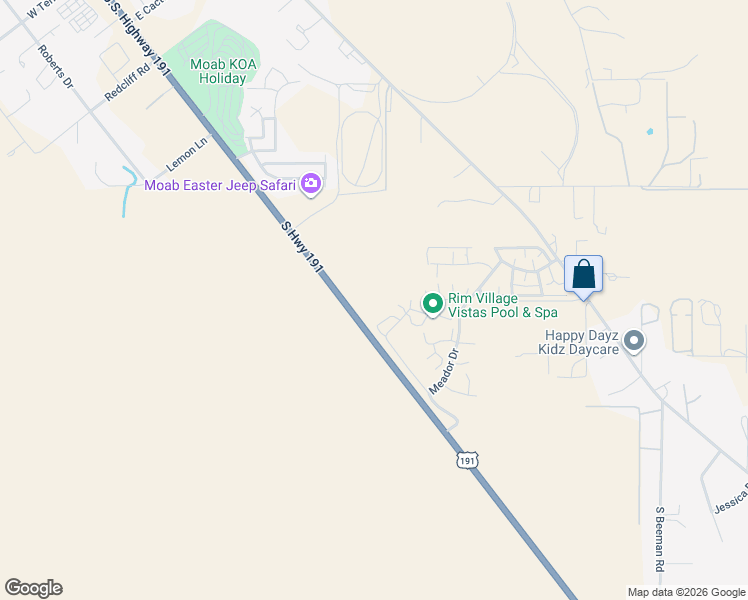 map of restaurants, bars, coffee shops, grocery stores, and more near 2853 South Red Valley Circle in Moab