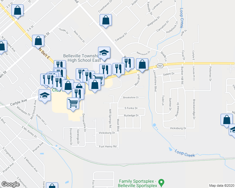 map of restaurants, bars, coffee shops, grocery stores, and more near in St. Clair County