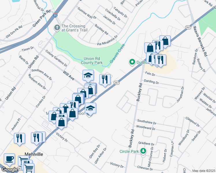 map of restaurants, bars, coffee shops, grocery stores, and more near 2911 Lemay Ferry Road in St. Louis