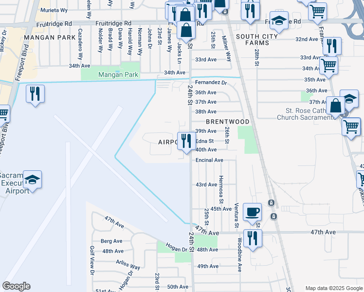 map of restaurants, bars, coffee shops, grocery stores, and more near 2394 Glen Ellen Circle in Sacramento