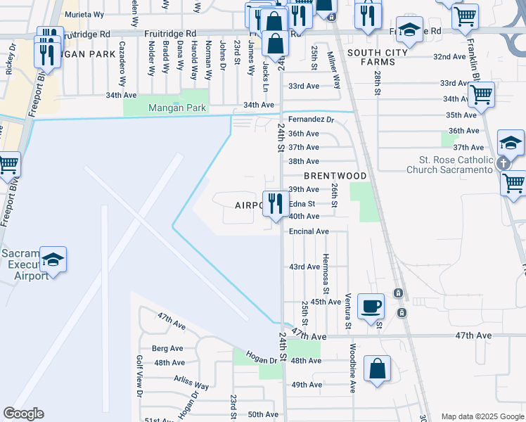 map of restaurants, bars, coffee shops, grocery stores, and more near 2279 Glen Ellen Circle in Sacramento